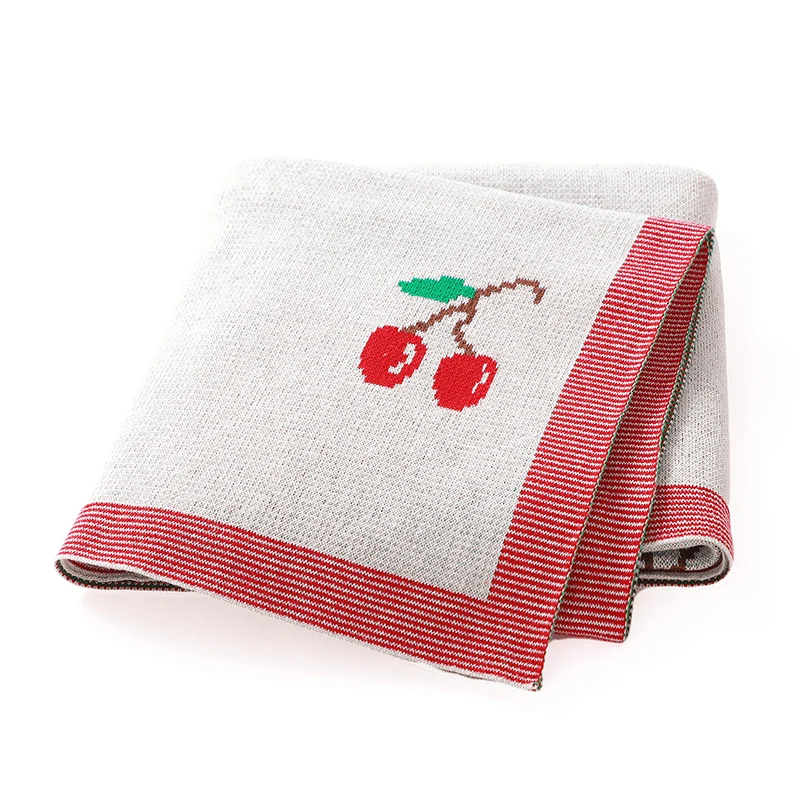 

Cotton Baby Blanket Knit Newborn Girl Boy Bedding Quilt 90*70CM Infant Stroller Swaddling Fashion Cute Cartoon Cherry Super Soft