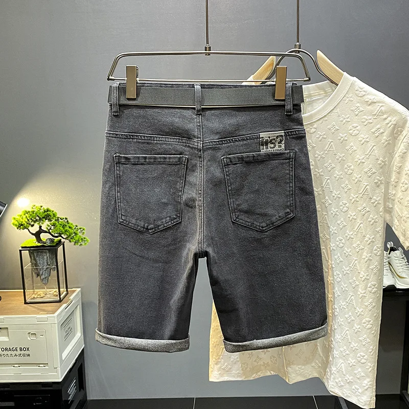 

Denim Shorts for Men2024Summer New Fashion Brand Embroidered Black and Gray All-Match Casual Straight-Leg Slim-Fit Cropped Pants