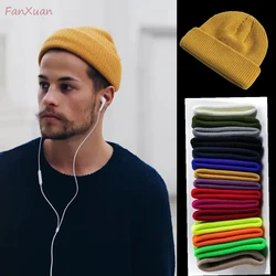 Pure Color Knit Short Beanies Hats for Men Women Bonnets Lightweight Headwear Helmet Liner Sleep Caps Unisex Winter Hats