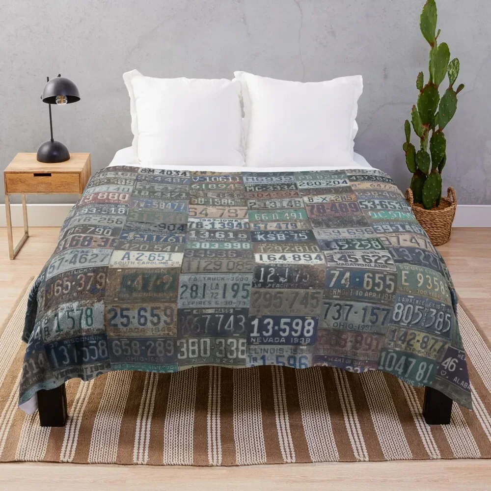 

Vintage USA License Plates Throw Blanket Plush Fuzzy Cozy Blanket for Couch Sofa