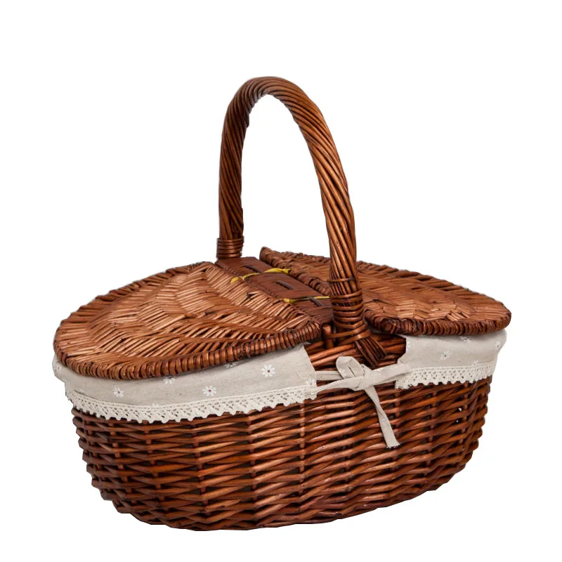 Großer Wier-Korb, Picknickkorb mit Deckel, tragbarer Aufbewahrungskorb, aus Bambus gewebter Geschenkkorb, Country Sle Obstkorb