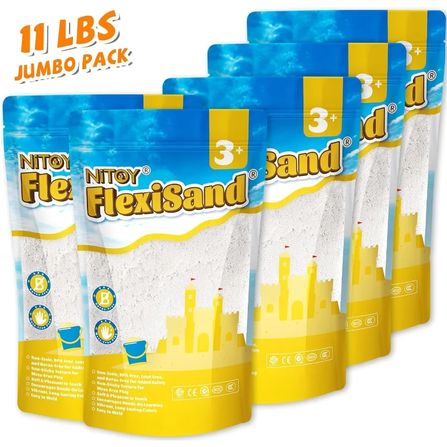 حزمة قيمة FlexiSand سعة 11 رطلًا من رمل ذاتي اللصق قابل للتشكيل لا يجف أبدًا ممتعة لمدة 3 سنوات وما فوق عبوة رمل حسية