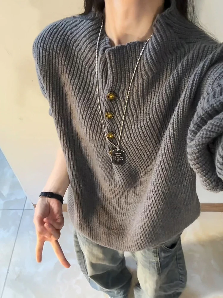 

Мужской утепленный вязаный свитер с металлическими пуговицами в корейском стиле, осенне-зимняя новинка, китайский стиль, верхняя одежда