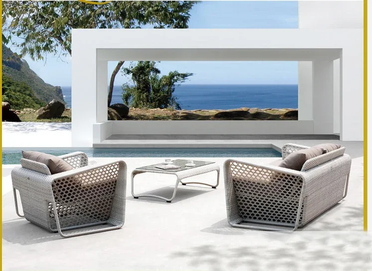 Leisure Balcony Outdoor Sofa Simple Modern Living Room Balcony Patio Bedroom American Rattan Sofa Combination Furniture