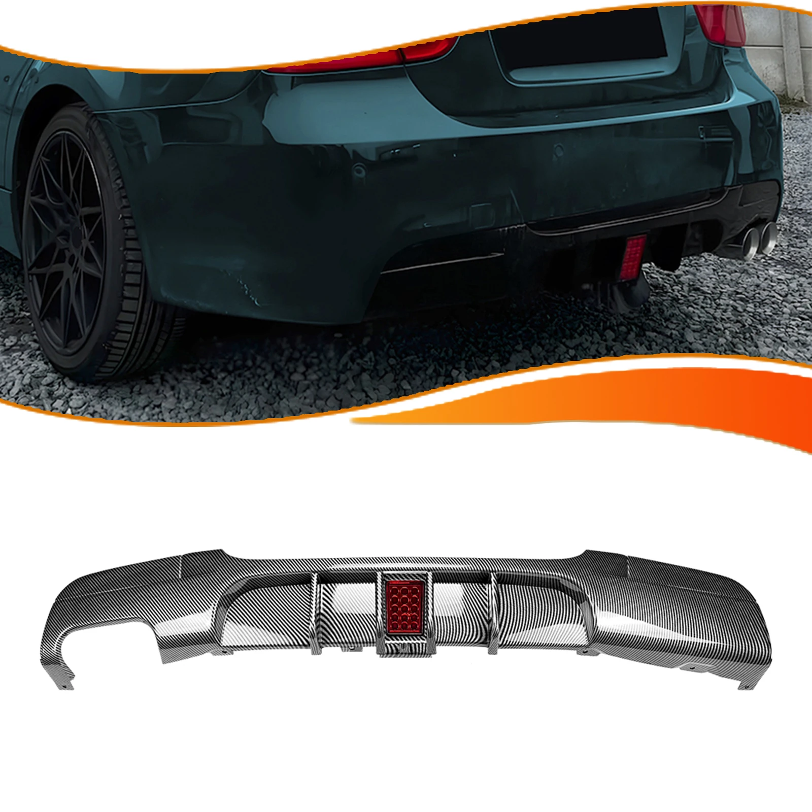 Car Rear Bumper Diffuser Lip Trim Dualout Single Side With Light For BMW 3 Series E90 E91 M Sport 2005-2012 - view 4