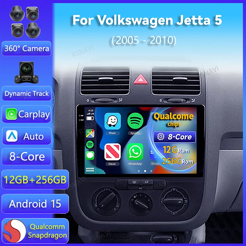 Android 15 Carplay Auto For Volkswagen Jetta 5 2005 2006 - 2010 Car Radio Navigation 2Din DSP Video Player Stereo GPS Head Unit