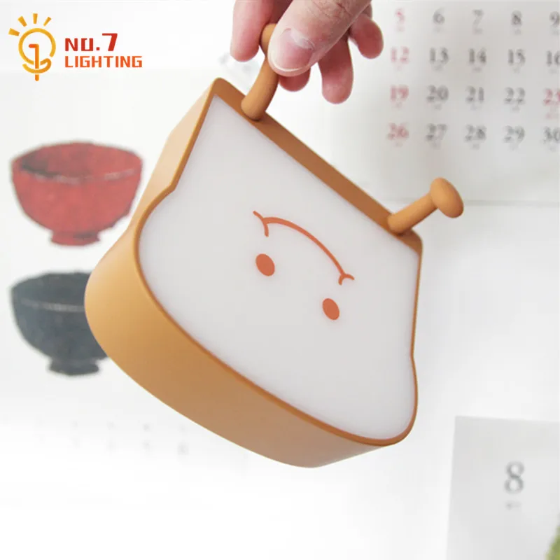 Lovely Cute Toast Night Light with Patting Switch LED As Gift USB Charging Kitchen Restaurant Girls/Boys Room Bedside Study Cafe