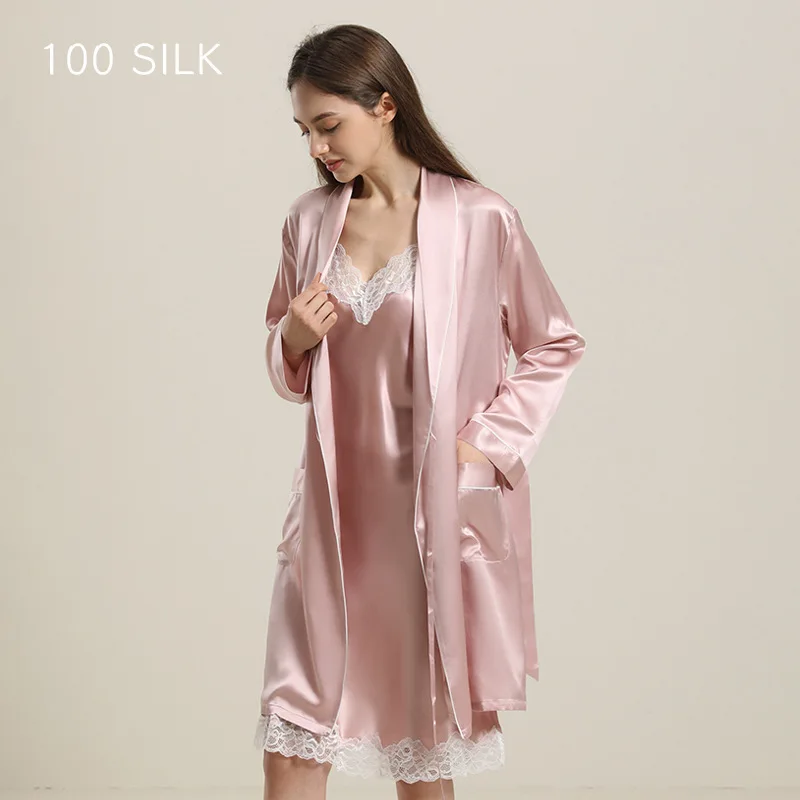 22momme 100% Mulberry Silk Sexy Satin Night Robe Solid Color Wedding Bride Bridesmaid Robes Dressing Gown Kimono Bathrobe Pajama