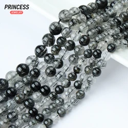 Top Natural Black Rutilated Quartz Crystal 6/8/10mm Loose Gemstone Beads for Jewelry Making Wholesale Beads DIY Accessories