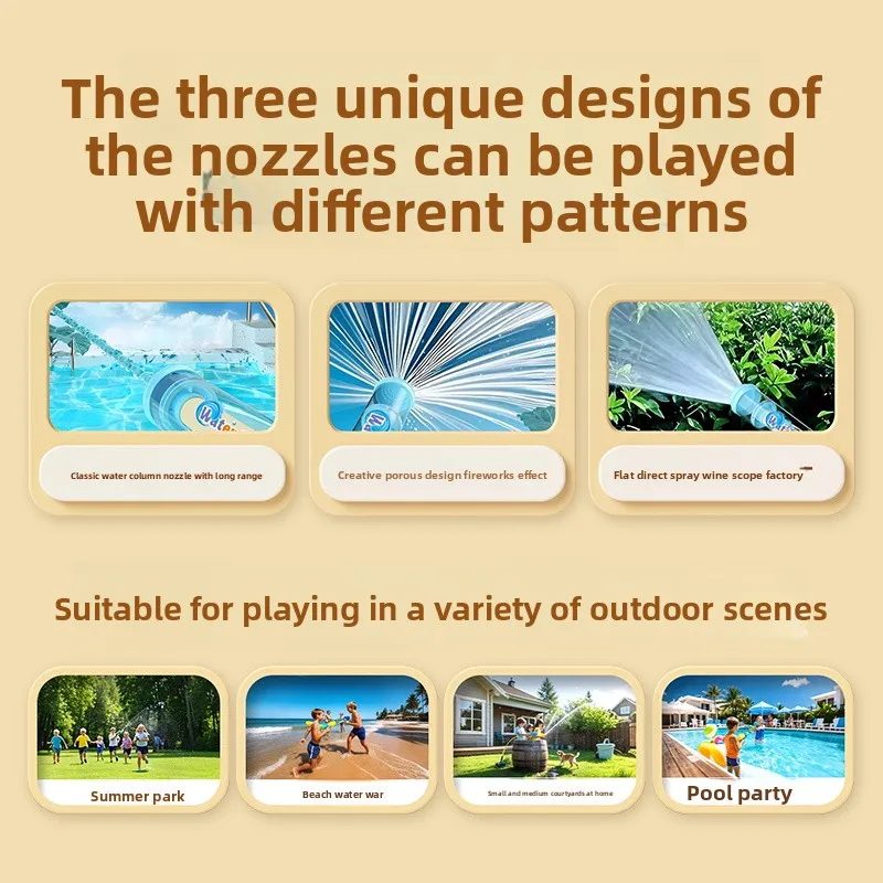 Pistola de agua pulverizada de fuegos artificiales, juegos de salpicaduras al aire libre para piscina, césped, actividades en la playa, juguetes interactivos de pulverización de agua extraíble de verano para niños