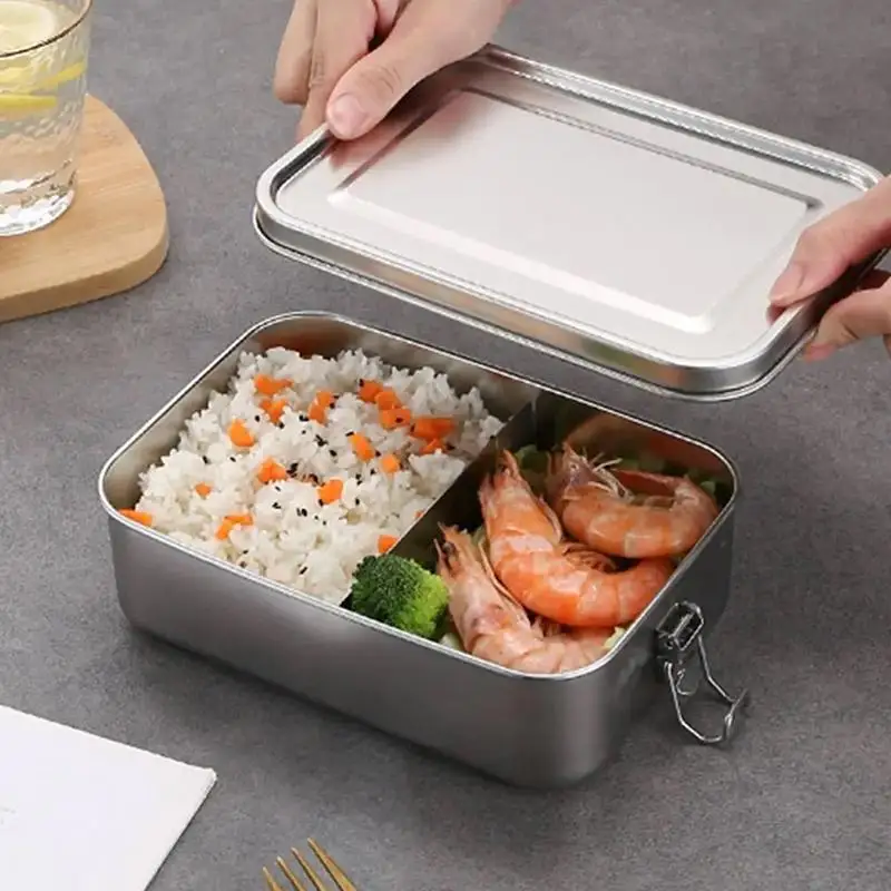 [J] 304 Stainless Steel Lunch Box Bento Box Metal Food Storage Container With Locking Clasp Suitable For Work And School - view 2