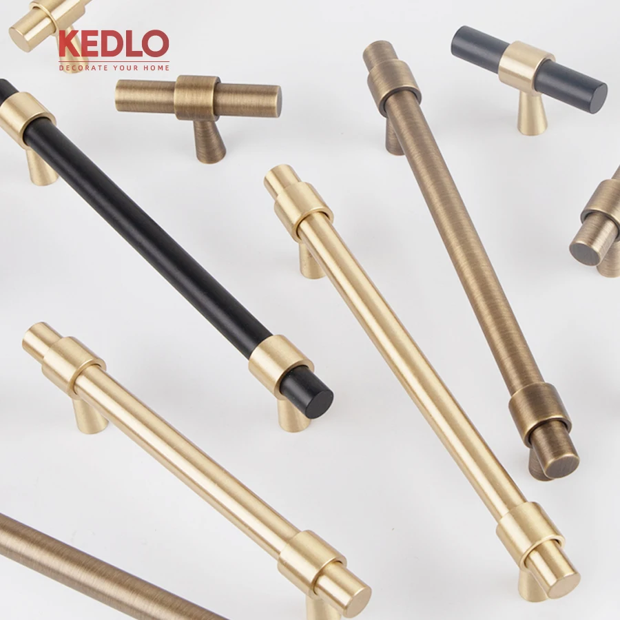 KEDLO Moderne Schlichtheit Massives Messing Gebürstetes Messing 500mm Schubladengriffe Antik-Messing T-Griff Küchenschrankgriff – Detail 3