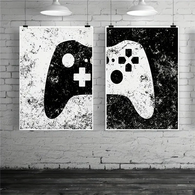 Affiche de jeu avec impressions de manettes de jeu noir et blanc, pour chambre de garçons, cadeau pour joueurs, peinture sur toile, art mural, décoration murale, Cuadro