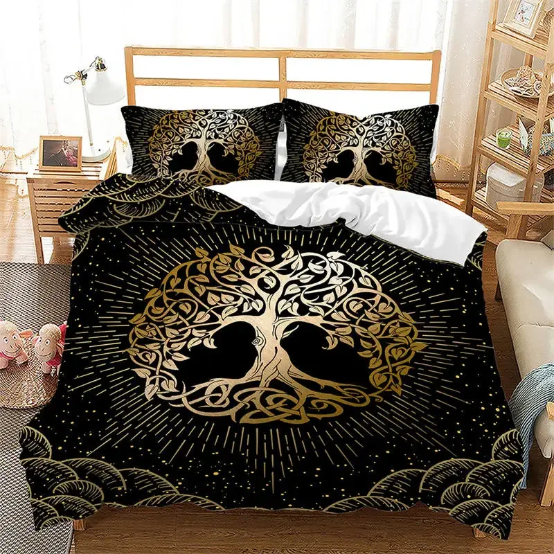 Nature Tree of Life Duvet Cover Microfiber Mystery Gothic Bedding Set Exotic Celtic Knot Quilt Cover King Queen For Kids Adults