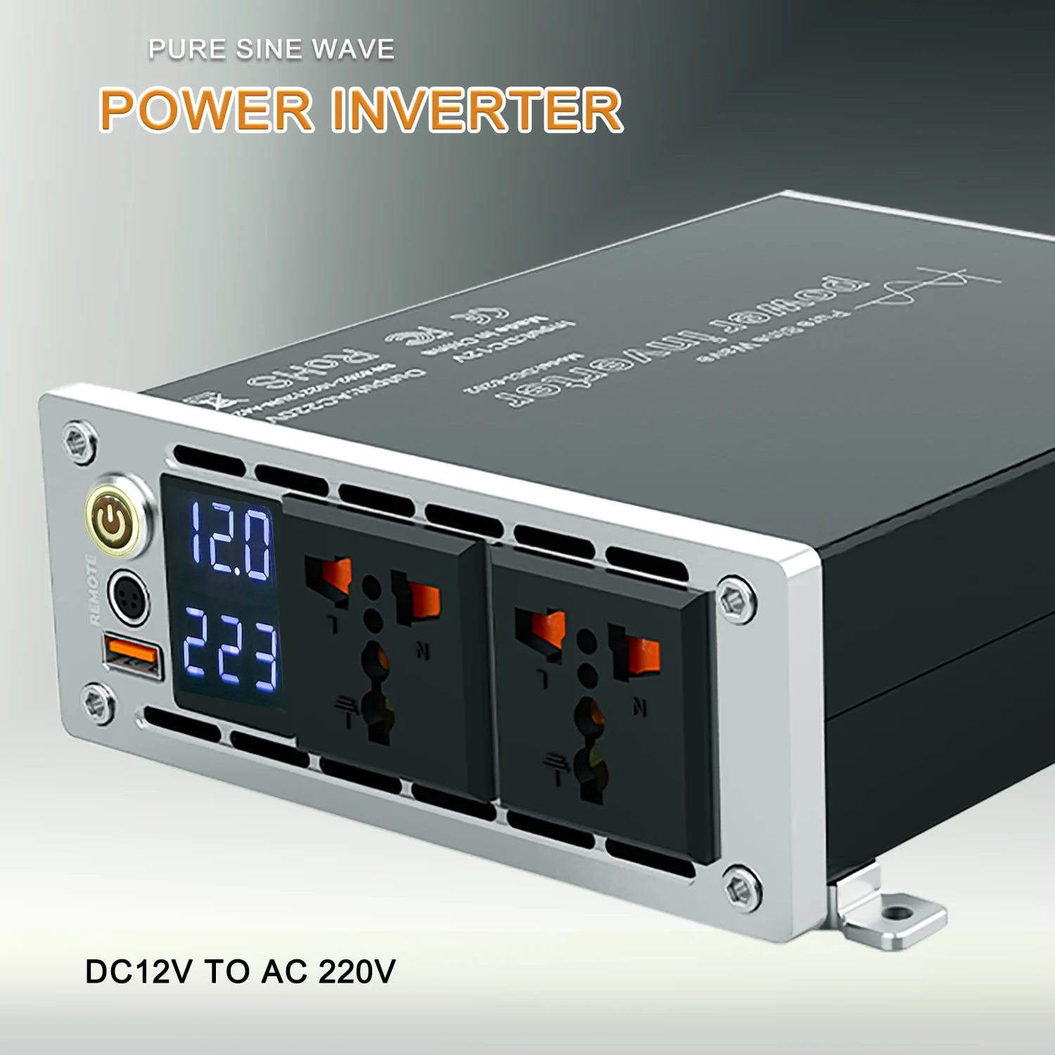 อินเวอร์เตอร์พลังงานที่เชื่อถือได้สูง12V ถึง220V เพียวไซน์เวฟ DC ตัวควบคุมแรงดันไฟฟ้ารถยนต์3000W พร้อมรีโมท