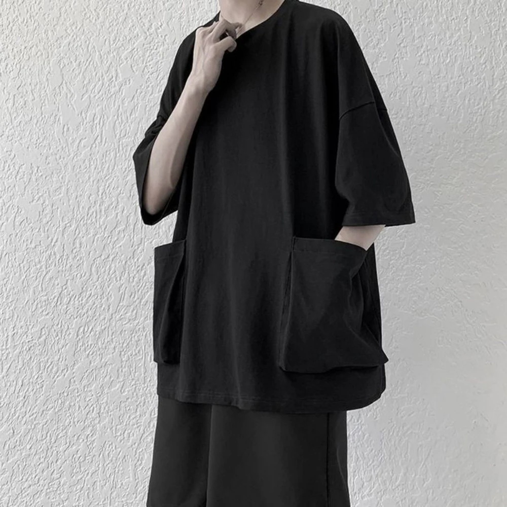 

XS-5XL Summer New Men's Large Pocket Short-Sleeve T-Shirt Retro Fashion Trendy Street Hip Hop Simple Loose Niche Men's Top