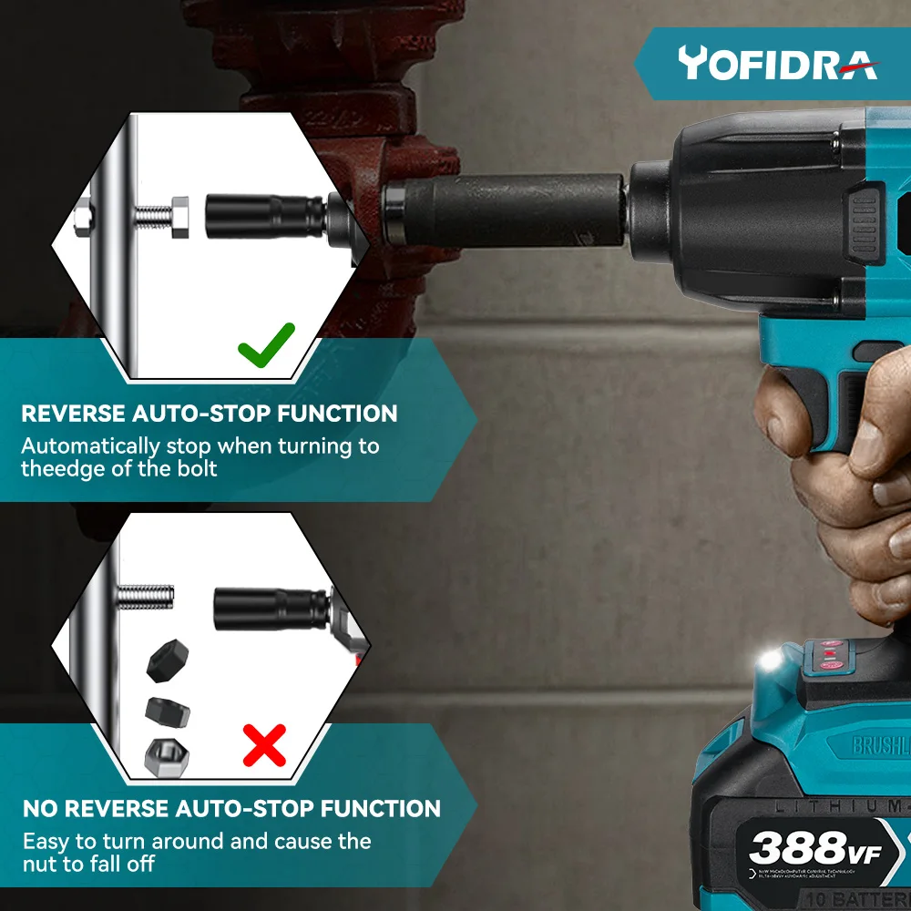 Yofidra 1/2 Zoll 1200n. m bürstenloser elektrischer Schlags ch rauber Akku-Autos ch rauben dreher mit Bohr buchse für Makita 18V Batterie