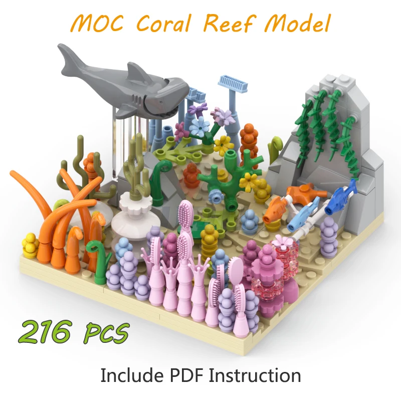 

216 Pcs Ocean Coral Reef Model Set Building Blocks Underwater World Shark Seaweed Grass Bush Fish MOC Bricks Kid Assembly Toys