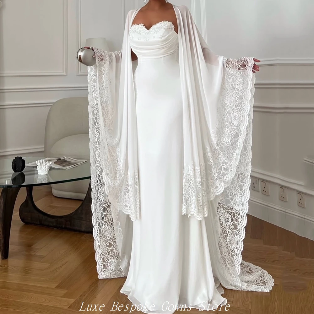 

Women's Formal Evening Gowns A-line Floor-length Strapless Sleeveless Prom Dresses Fashion Lace Stole Draped Customized Gowns