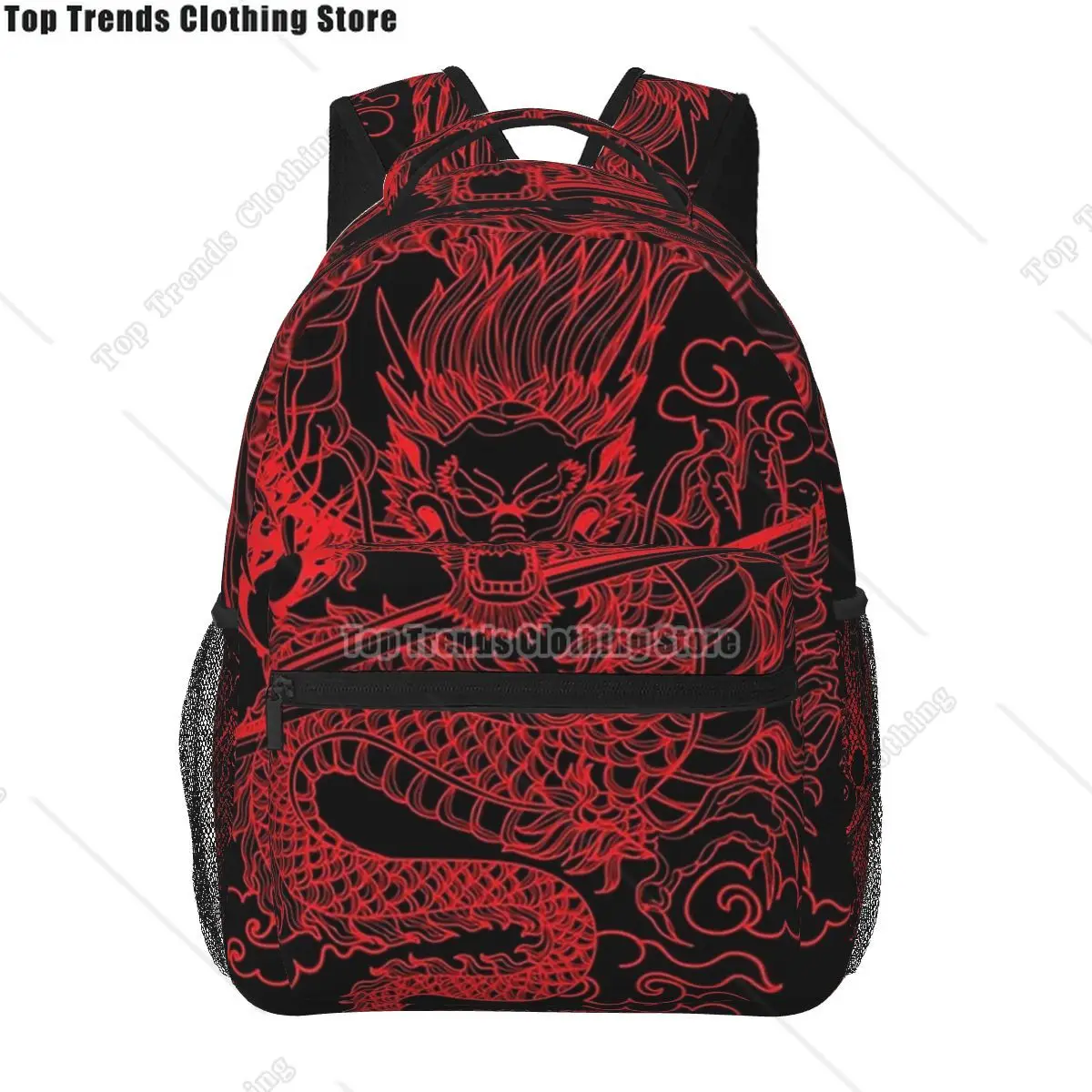 Red Chinese Dragon With Black Background Backpacks Boys Girls Bookbag Students School Bags Cartoon Laptop Rucksack Shoulder Bag