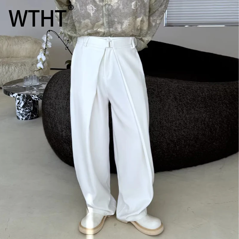 

WTHT Trendt Men's Solid Color Pleated Blazer Pants Fashion American Style High-waisted Wide Leg Trousers Male 2026 Summer 2A2878
