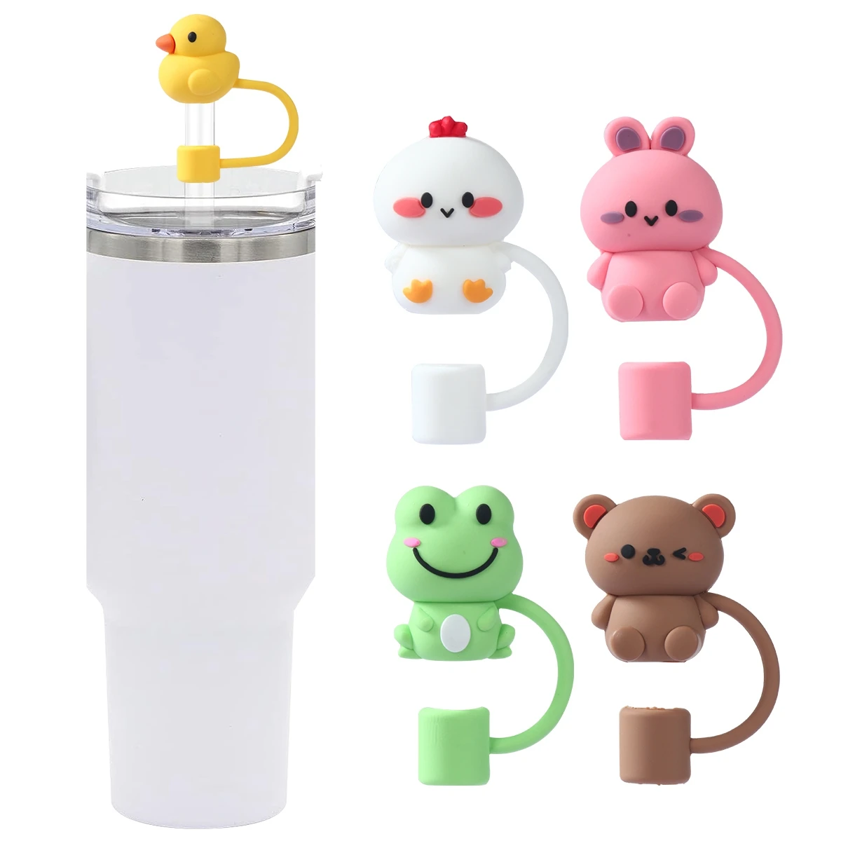 Cute Straw Cover Cap For Stanley Cup Reusable 10mm Silicone Straw Topper Compatible 30&40 Oz Tumbler With Handle Tips Lids