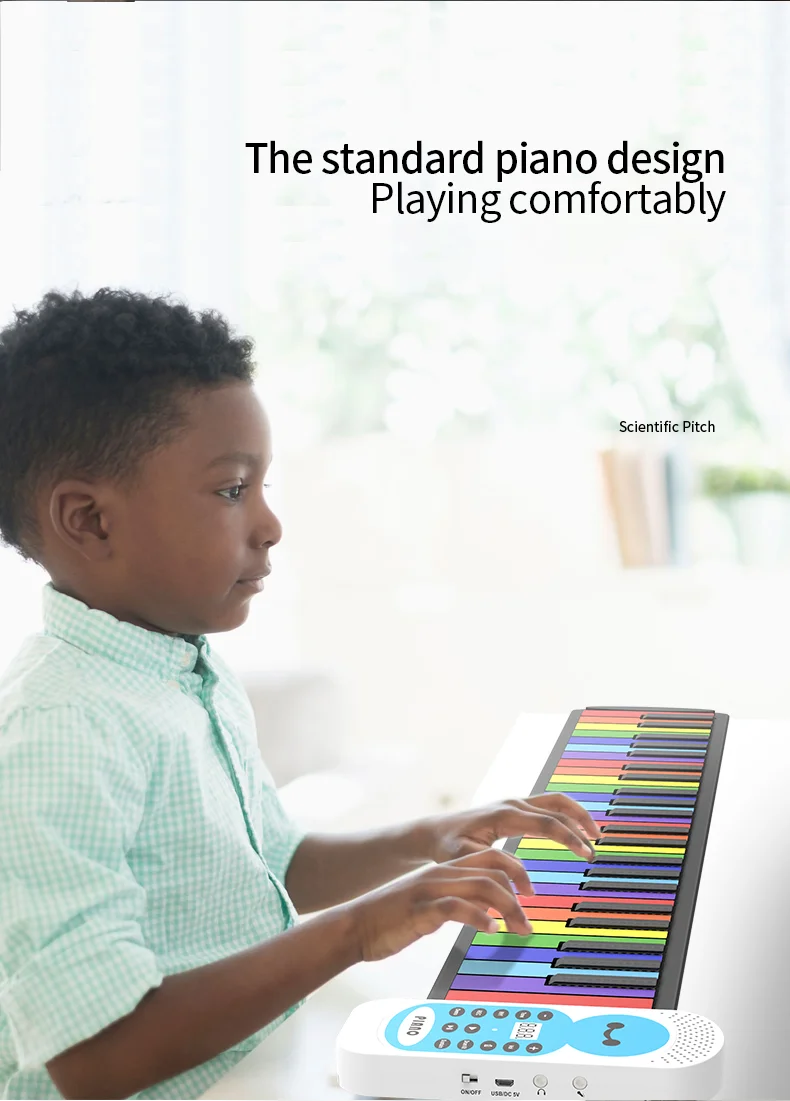 Piano de instrumentos musicales PE49C para niños, teclado enrollado a mano colorido, 49 teclas