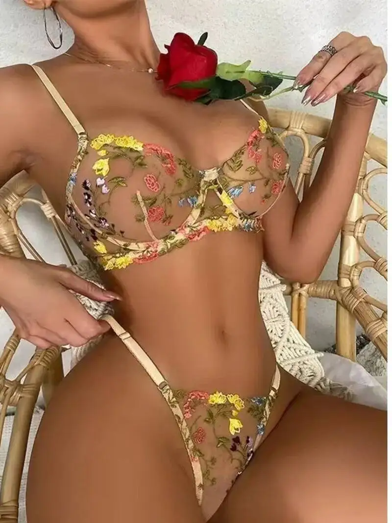 

Сексуальное прозрачное кружевное бикини с цветочной вышивкой и открытой спиной, глубокие V-образные подтяжки, бикини без рукавов для пляжа, очаровательный дикий G556