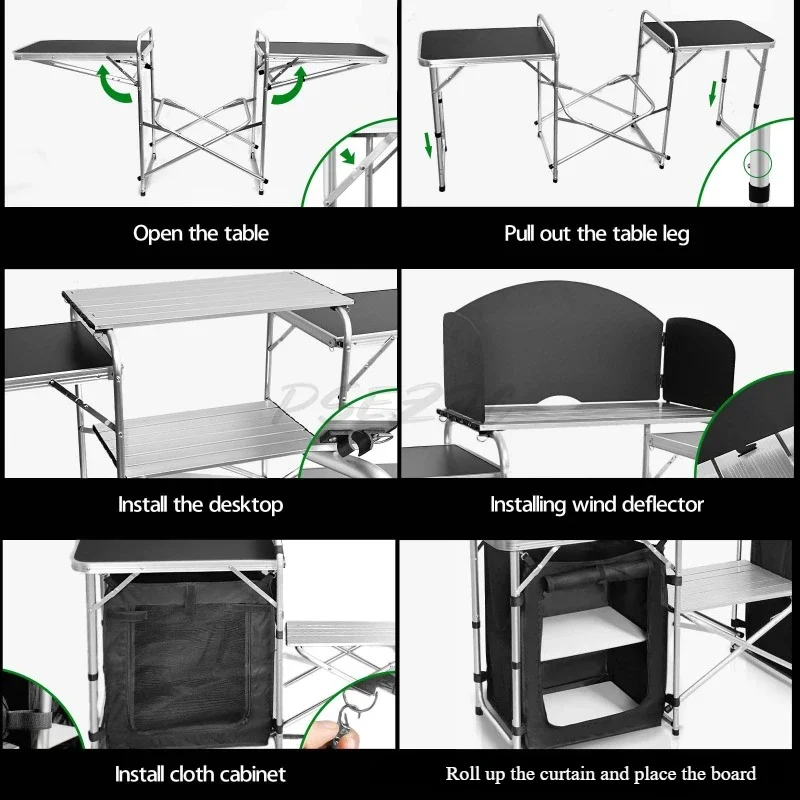 Outdoor Camping Mobile Kitchen Table Aluminum Alloy Foldable with Cloth Cabinet Outdoor Camping Table