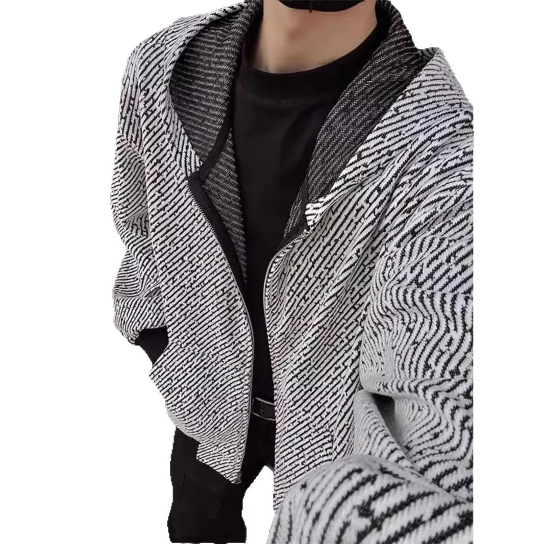 

Куртка мужская весенне-осенняя вязаная куртка-кардиган с капюшоном, свитер в полоску, универсальная куртка