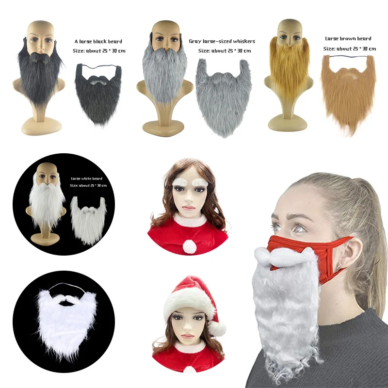 Christmas Claus Hat Santa Beard Mask Adults Children Plush Thickened Whisker Cosplay Costume Christmas New Year Party Supplies