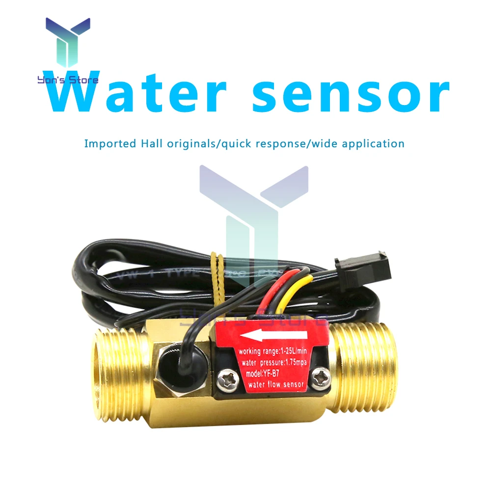 G1/2 Water Flow Sensor 4 Points Copper Flowmeter Switch Water Sensor Copper Shell Hall Flow Meter Temperature detection YF-B7