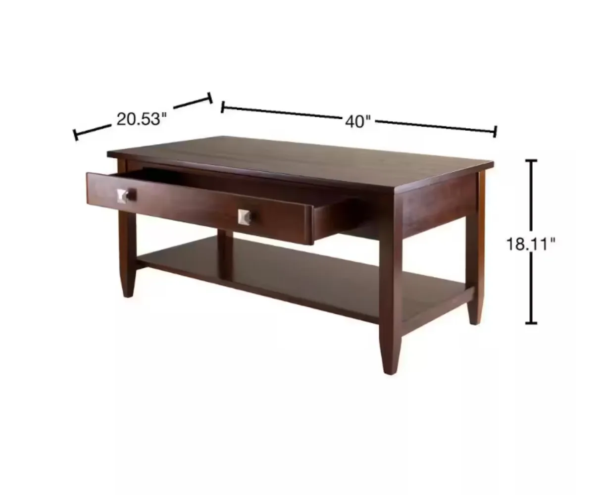 d 40인치 서랍이 있는 호두나무 중간 직사각형 목재 커피 테이블 조립 필요