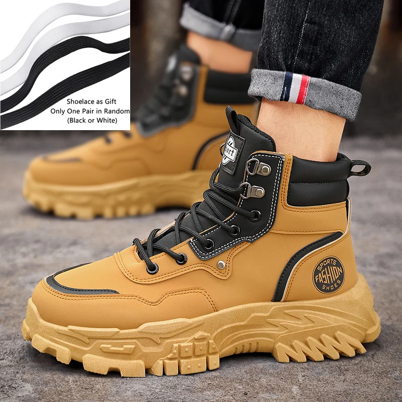 

Мужские высокие рабочие ботинки, кроссовки на платформе с массивной подошвой, модная повседневная уличная походная обувь, удобные нескользящие ботинки-лифты