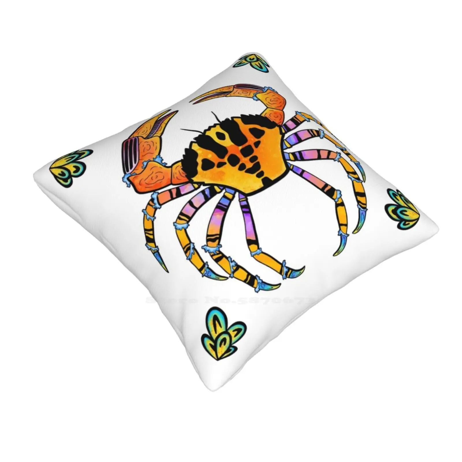 Tropical Crab Throw Cushion Pillow Cover Tropical Colourful Colorful Crab Marine Creature Ocean Reef Animal Floral Plant