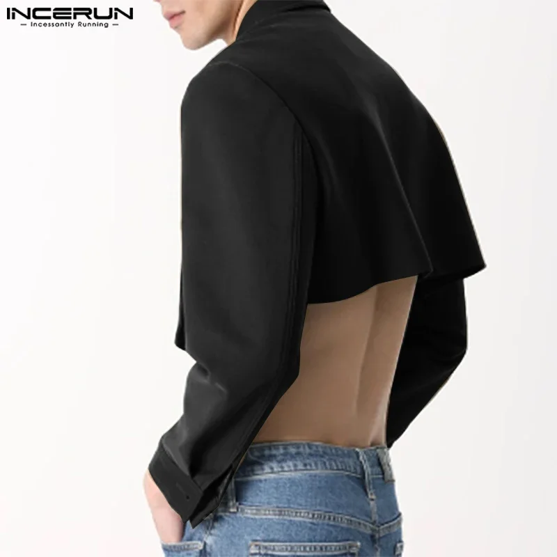 

INCERUN Men Jackets Solid Color Lapel Long Sleeve Button Streetwear Casual Male Crop Coats Pockets 2025 Fashion Jackets S-3XL