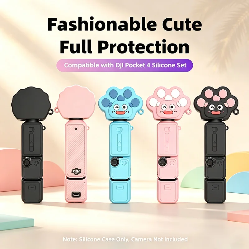 Cute Paw Print Silicone for DJI Osmo Pocket 4 Full Protection Case Set Anti-Scratch Portable for Vlog Travel Outdoor Shooting