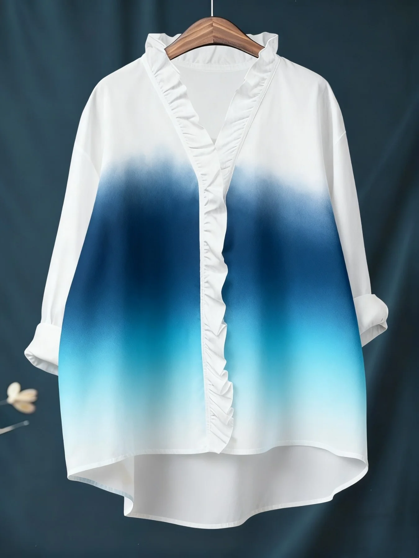 New women's printed long sleeved shirt with ruffled neckline, Best gift choices for Christmas and New Year