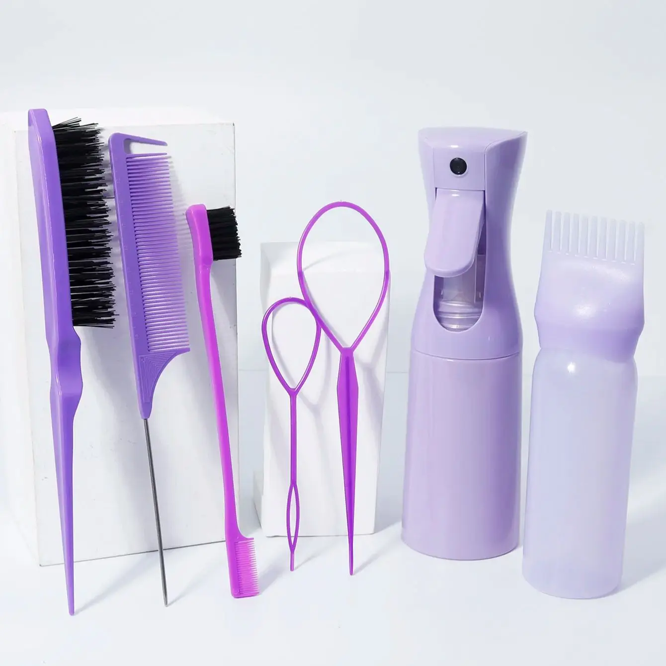 Image 4: Ensemble de coiffure 7 pièces, adapté aux salons de coiffure à domicile, convient aux cheveux secs et humides, spécial pour les perruques en cheveux naturels