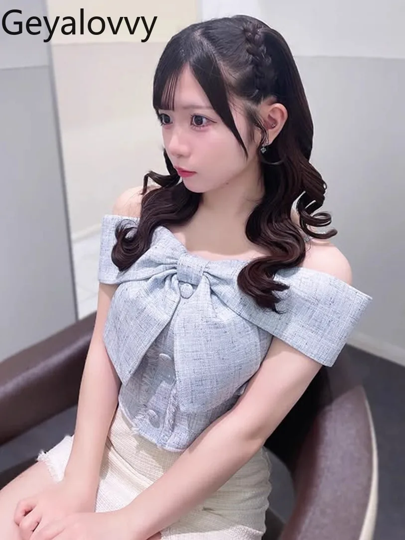 

Женские топы на бретелях в японском милом стиле на шнуровке с большим бантом, сексуальный топ с открытыми плечами, однотонный топ с подушечками на груди, камзол для женщин