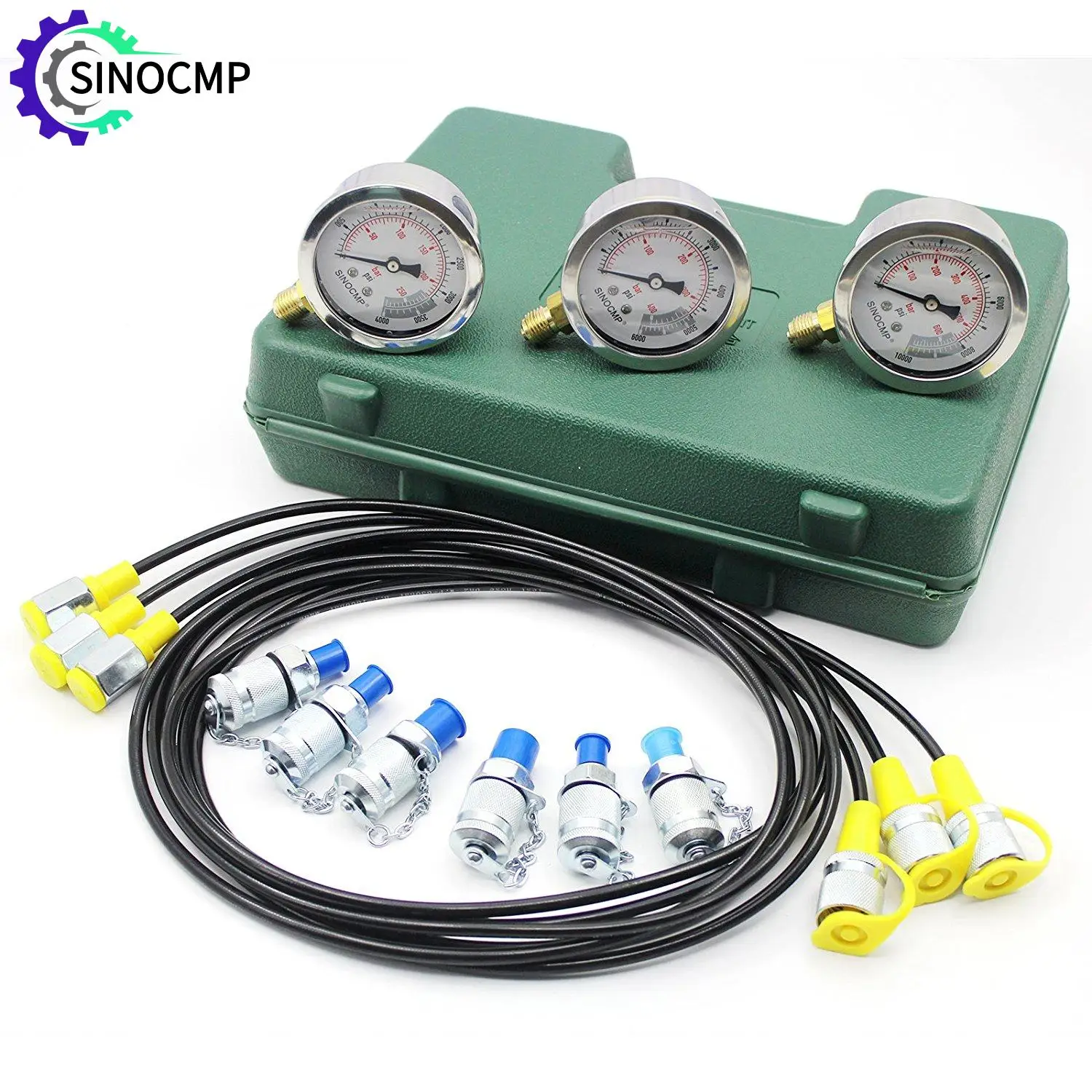 

Hydraulic Pressure Gauge Kit Pressure Meauring Device 6 Test Couplings 3 Pressure Gauges 3 Tests Hose Excavator Hydraulic Kit
