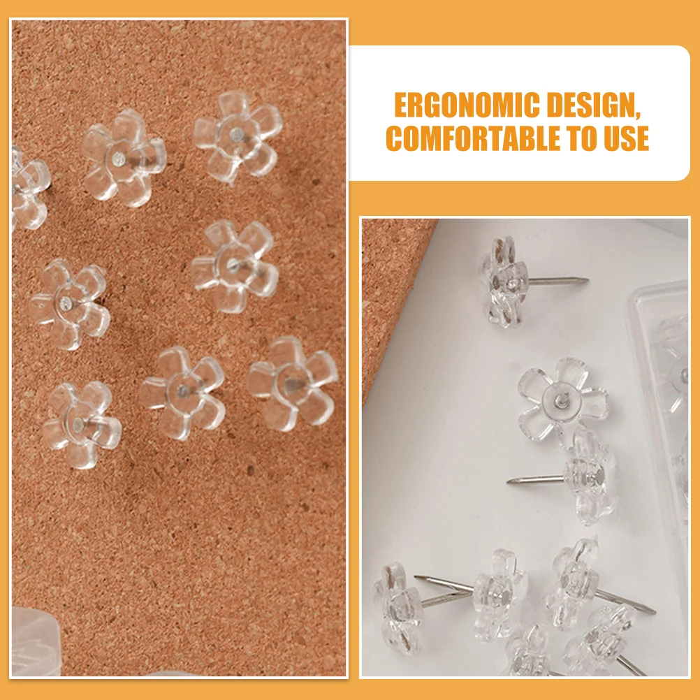 100 Uds. Alfileres de flores, póster de pulgar, tablero de corcho de papel, tablero de corcho, chinchetas transparentes para mapa, parte superior plana