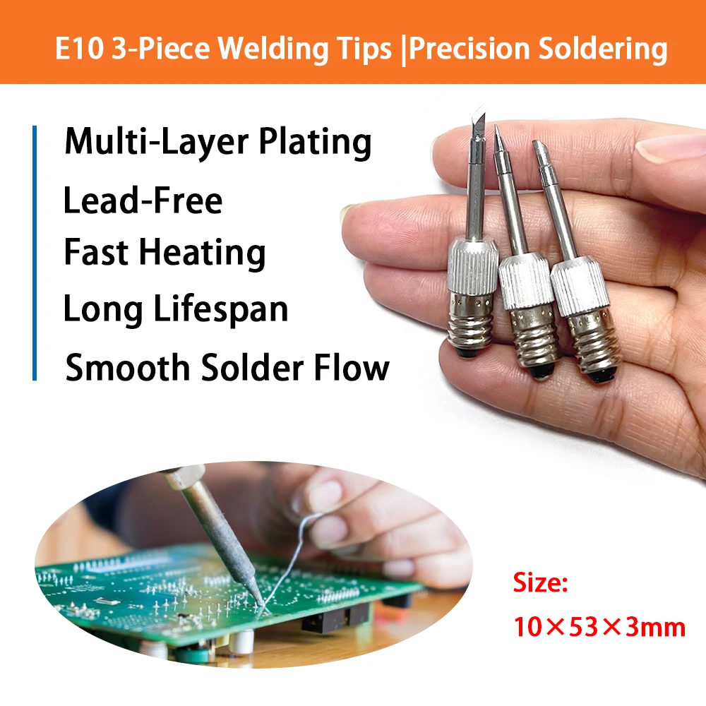 3 قطعة أطراف مكواة لحام E10 تتضمن طرف سكين E10-K + طرف حدوة حصان E10-C + ملحقات مكواة لحام مخصصة بطرف دائري E10-B