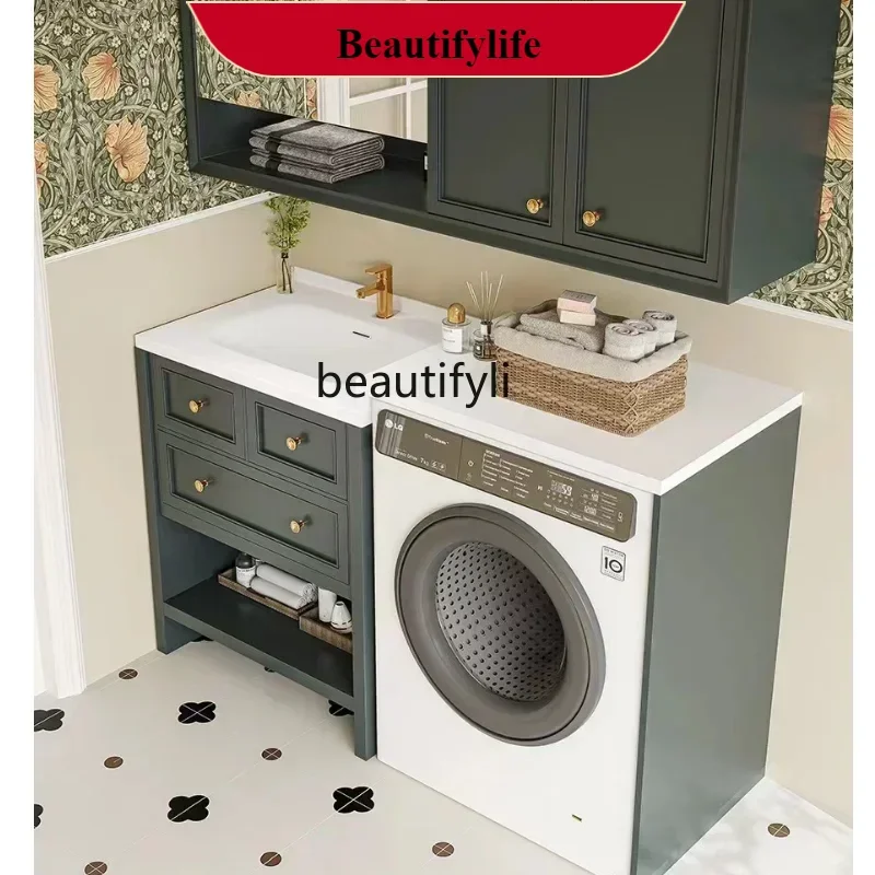 

A185 New Arrivals French Retro Washing Machine All-in-One Cabinet Flip Bathroom Cabinet Combination Wash Inter-Platform Basin