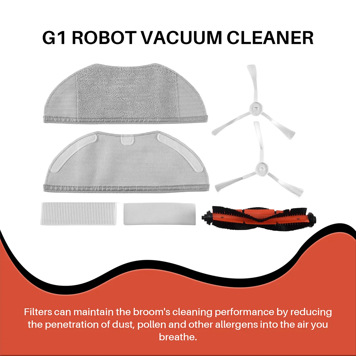 【24 heures de vente!】 Brosses principales, filtres à brosse latérale, chiffon de nettoyage, chiffons de vadrouille pour aspirateur Robot Xiaomi Mijia G1, accessoires