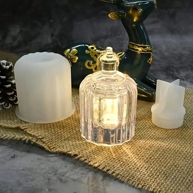 striped cylindrical light bulb resin silicone mold, crystal drop glue diy christmas pendant decoration piece, storage jar