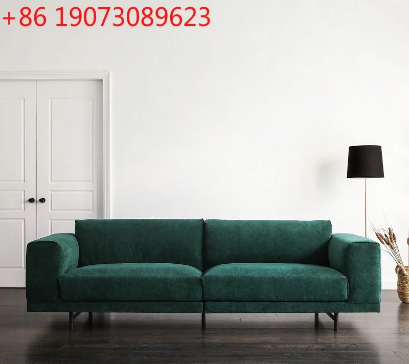 

Скандинавский ретро-диван для гостиной, простая модель для комнаты общего пользования/отеля, прямой ряд, трехместный, тканевый, темно-зеленый