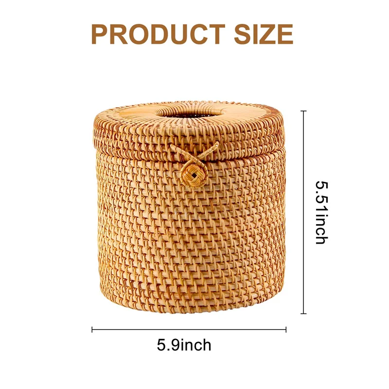 A23E-Rattan Tissue Box Toilet Paper Cover Wicker Decorative Holders With Lid For Storage Single Roll And Tissues In Bathroom