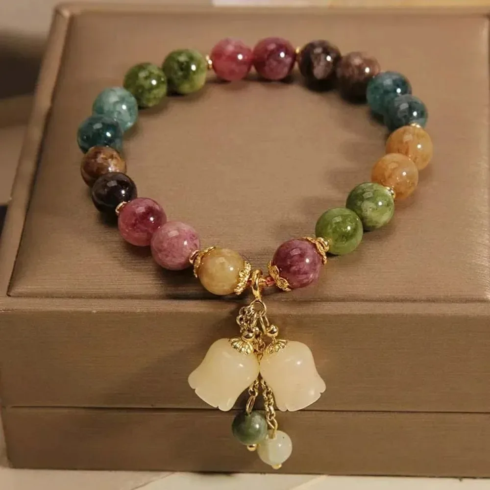 2026 Orchid Charm Multi Color Beaded Bracelet For Women Flower Shape Charm Gold Color Metal Spacer Retro Bracelet Gift