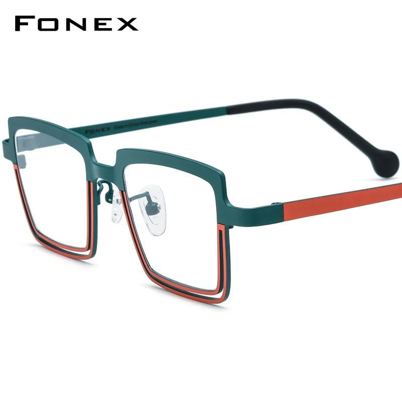 FONEX Pure Titanium Glasses Frame Men 2024 New Women Fashion Retro Square Eyeglasses Color Eyewear F85889